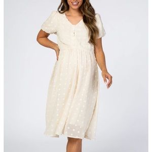 Cream Swiss Dot Midi Maternity Dress